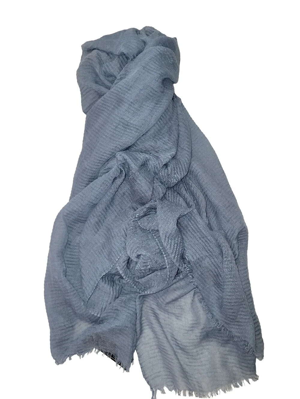 MANGO Lightweight Blue Scarf Wrap Large Oversized Frayed Edge Accessory